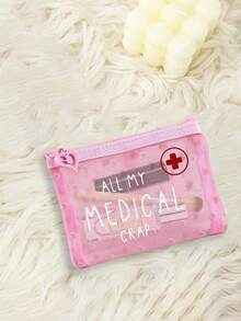 粉色愛心迷你便攜式網格醫療包，印有「Medicine」字母與十字圖案，急救醫療緊急包，戶外居家藥丸收納袋，適合旅行收納、化妝包、美容包、度假整理、護膚包、護唇油收納，母親節禮物、開學禮、生日禮物、浴室收納、學生宿舍盥洗包，送給妻子、老師、家人、朋友的禮物 (6款可選) - 彩色 - 查看 7