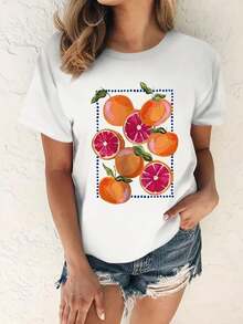Camiseta de Verano Vintage con Estampado Creativo de Frutas, Camiseta Moderna y Fresca para Mujer - Blanco - Ver 6