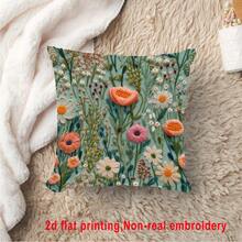 1 pieza Funda de cojín con estampado de flores silvestres de aspecto bordado en verde menta (impresión plana 2D, no bordado), funda de cojín de estilo pastoril fresco para sofá/dormitorio, funda de cojín decorativa para sala de estar, tela de poliéster, impresión unilateral, sin incluir el relleno del cojín, 45*45cm - verde menta - Ver 4