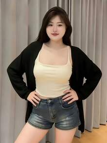 夏季女士大码开衫、大码裙子、薄款开衫、针织防晒罩衫、休闲百搭宽松风衣、空调适用外套、开衫夹克 - ブラック - チェックする 6