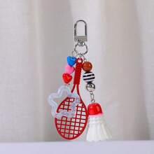 1pc Dopamine Inspired Handmade Feather Ball Keychain, Hollow Star Beaded Pendant, Cute Accessory For Bags, Couples Gift Accessories Keychains Teacher Gift Birthday Gift Charms Key Chain Bag Charm - Multicolor - View 6
