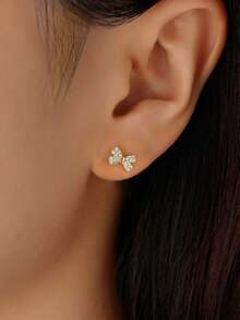 1 Đôi bông tai hình nơ bằng bạc Sterling S925 đính đá Cubic Zirconia, thanh lịch và tinh tế, thích hợp để đeo hàng ngày, dự tiệc, lễ hội, làm quà tặng ngày lễ. - nơ - Xem 5