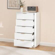5-Drawer Dresser, Modern White Storage Chest With Metal Handles, Sturdy MDF Bedroom Dresser For Living Room Hallway – Anti-Tip Device Included - White - View 3