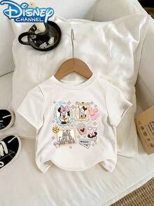 Disney 1pc Girls Casual Minnie Mouse Castle And Snacks Print Short Sleeve T-Shirt Mommy And Me Matching Outfits Clothes For Girls Summer - 白色 - 查看 2
