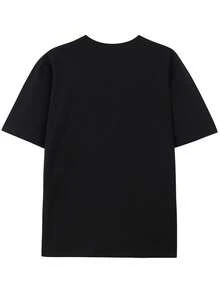Camiseta de manga corta con cuello redondo para mujer, estilo retro de vacaciones, nueva colección 2026, para compras informales, regalos de vacaciones, reuniones con amigos, fiestas deúsica y atuendos de vacaciones. - Negro - Ver 2