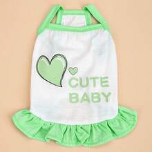 Heart Print Cute Camisole Dress, Suitable For Spring And Summer - Green - View 4