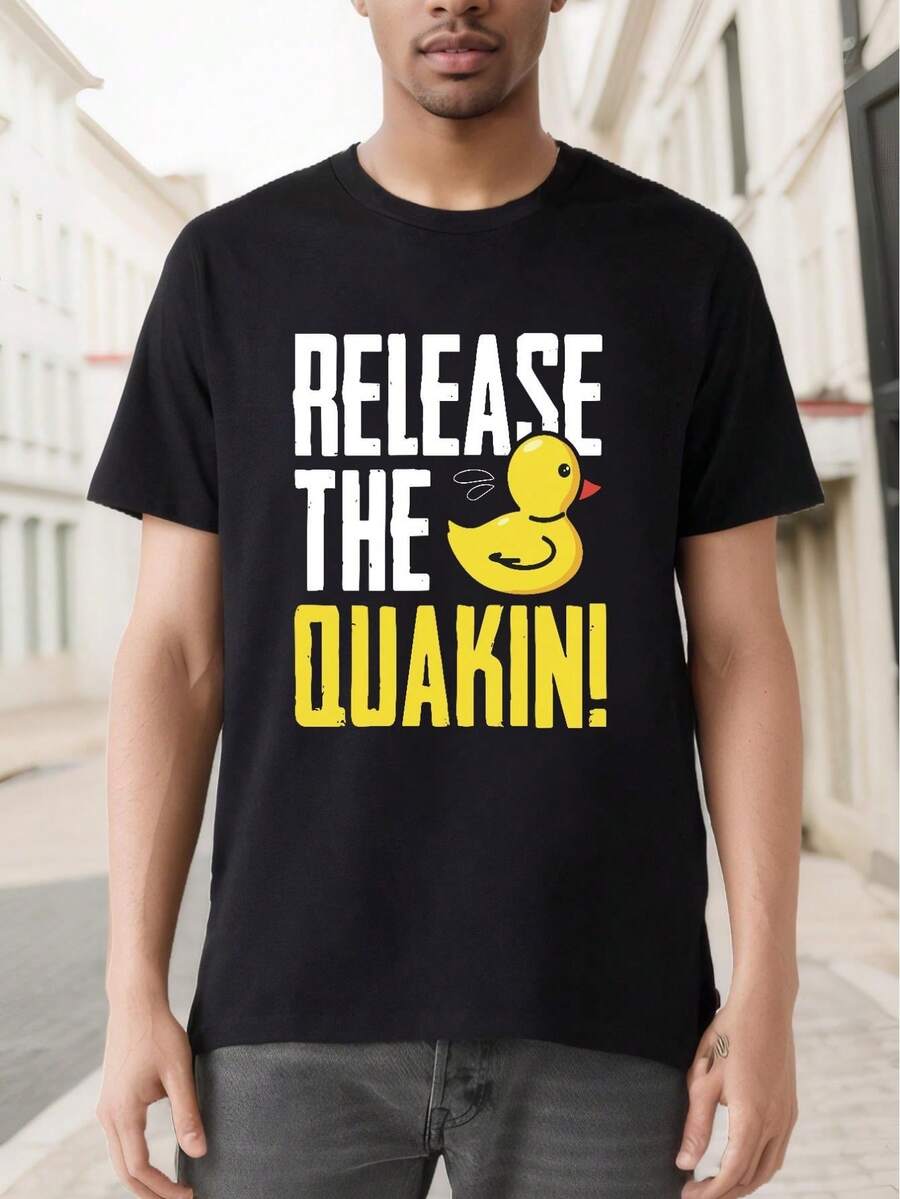 Elease The Quackin Shirt Graphic Rubber Duck Funny T-Shirt - 黑色 - 查看 1