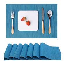 Place Mats Table Placemat Washable Non-Slip Heat Insulation Woven Vinyl Set Of 6 - Blue - View 12