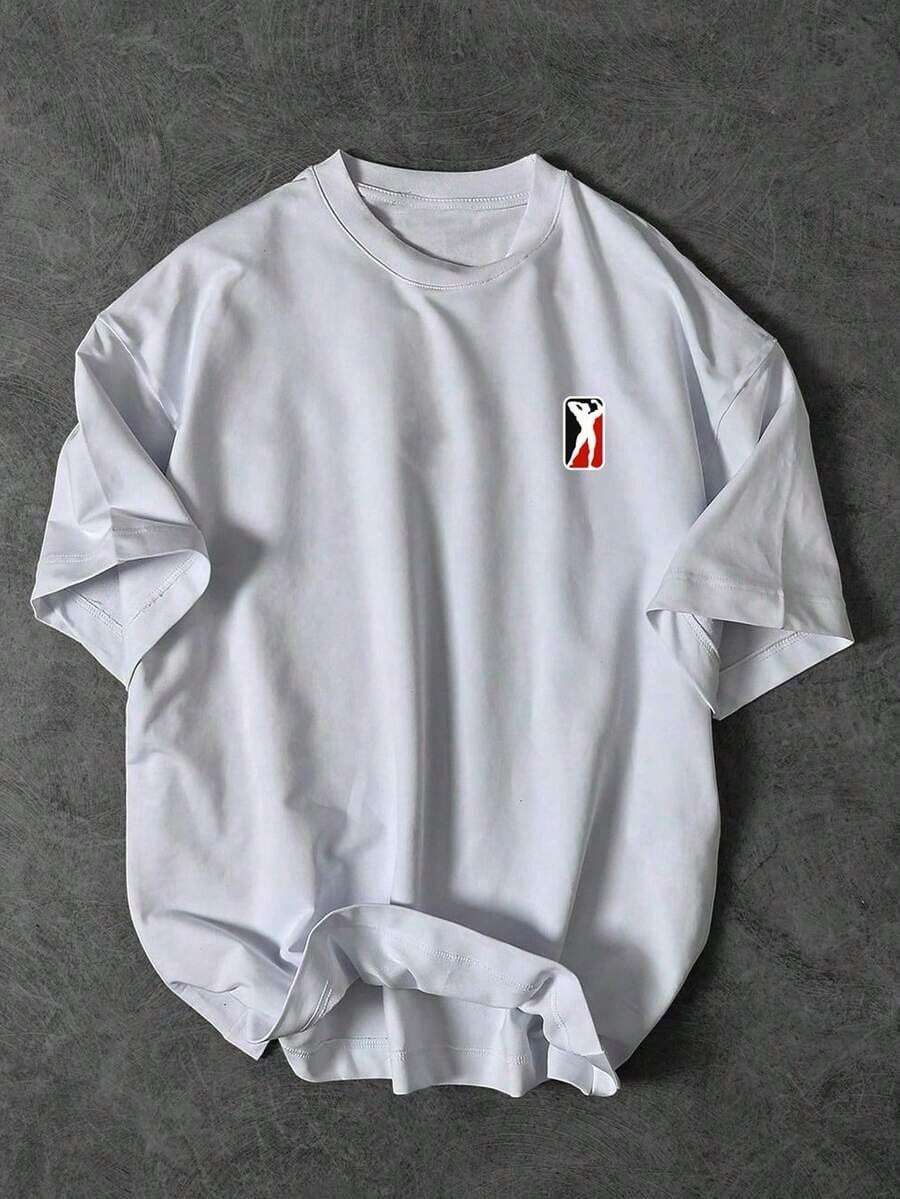 Sport MetroGents Men's Simple Graphic Print Crew Neck Short Sleeve T-Shirt, Breathable Sports Top For Exercise - Putih - View 1