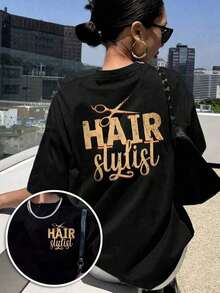 GiftCamiseta de manga corta con estampado a doble cara, top casual moderno para mujer HAIR STYLIST, camiseta casual de manga corta con cuello redondo, adecuada para verano y primavera, ropa de mujer - Camiseta unisex de algodón holgada con cuello redondo y manga corta estilo vintage urbano. Suave - Negro - Ver 7