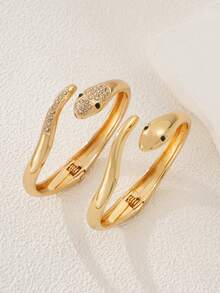 1pc Sexy Rhinestone Inlaid Fashionable Luxury Animal Snake & Leopard Spring Bangle Bracelet For Women, Suitable For Party, Gathering, Outing, Dating, Attending Events, Music Festivals, Bars, Photo Shoots, Gift For Friends And Family - Gold - View 6