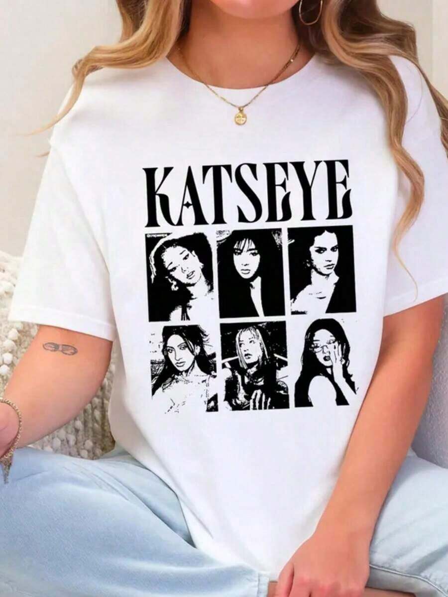Katseye Girl Group Short Sleeve T-Shirt, Katseye Vintage Music T-Shirt, Katseye K-Pop Graphic, Katseye Beautiful Chaos T-Shirt, Katseye Gnarly 100% Cotton - 白色 - 查看 1