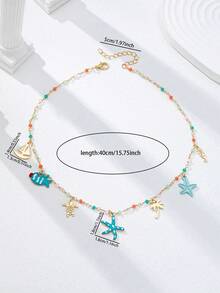 1 件套叠层海星吊坠项链套装 - 色彩缤纷的波西米亚海滩项链，海星和海龟吊坠，波西米亚度假风首饰 - 彩色 - 查看 5