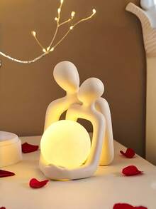 1pc "Love's Kiss" Resin Couple Embracing Sculpture, Romantic Decor Piece Suitable For Bedroom, Home Office, Bookshelf, Tabletop - 1PC - View 3