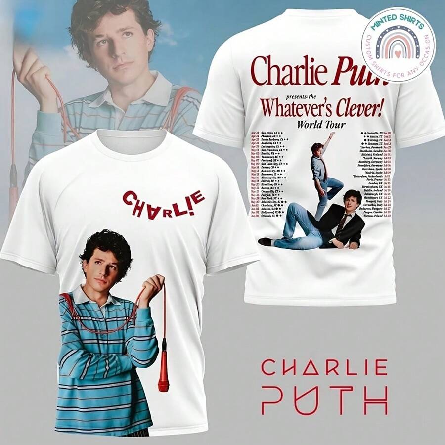Charlie Puth Whenevers Clever Tour 3D Printed T-Shirt - 黑色 - 查看 1