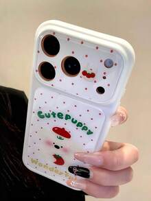 [17 Seconds Change] Cartoon Animal Puppy Red Polka Dot Phone Case, Large Window Design, Compatible With Apple 17 Pro Max/16/15/14/13/12/11, Full Coverage Glass Anti-Fall Protective Cover - White - View 3