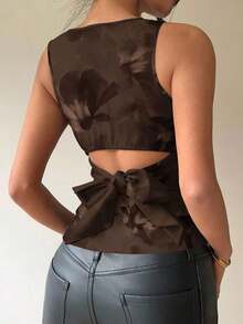 2 piezas Camisa sin espalda con lazo y cuello redondo sin mangas para mujer, Top estilo Y2K, adecuado para ir al trabajo, salidas, vacaciones, Paquete de 2 tops sin mangas para mujer, Top sin mangas para mujer, Conjunto de 2 piezas para mujer, Blus - Marrón - Ver 4