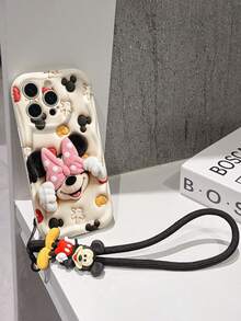 This Disney Mickey Mouse Lanyard Phone Case Is Fully Covered In TPU Material. It's Shockproof, Lightweight, And Compatible With IPhone17/16/11/13/15/15 Plus/15 Pro/15 Pro Max/12/14 Pro Max/11 Pro Max/12 Pro/12 Pro Max/13. This Phone Case Makes A Popular Birthday Gift Or Business Gift; It's Durable, Stain- And Fingerprint Resistant, And Suitable For Both Men And Women. The Set Also Includes A Mickey Mouse Phone Case And A Mickey Mouse Plush Bracelet. It's A Perfect Gift For Friends And Family. This Stylish Phone Case Is Fun, Lightweight, And Durable. IPhone17 Pro Max Phone Case, Minnie Mouse Phone Case. - 白色 - 查看 3
