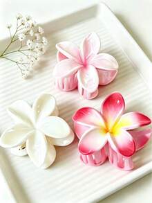 3 piezas/2 piezas Pinza de pelo con flor grande de gradiente acrílico para mujer, simple, exquisita, elegante para recogido en la parte posterior de la cabeza, peinado semi-recogido, accesorio decorativo con forma de flor, temperamento, accesorio de viaje y vacaciones, pinza adecuada para atuendos diarios - Multicolor - Ver 1