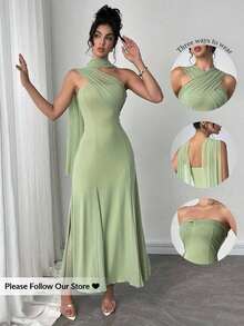 Vestido casual y elegante de mujer de color verde menta con cinta y espalda descubierta.Tiene tres formas de usarlo, se puede combinar con diferentes atuendos, adecuado para salidas casuales diarias, vacaciones en la playa, fiestas en el jardín y - Verde militar - Ver 10