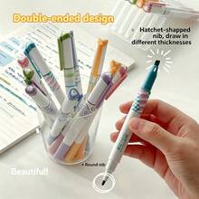 6/1pc Set. 12 Colors Dual-Tip Fluorescent Markers. Triangular Easy-Grip Barrel. Office Grade, Suitable For Drawing, Marking And Fluorescent Highlighting. Student/School Drawing Pens. Student Stationery Set. Pens. Office Supplies. - Double-ended Highlighter - View 5