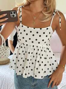 Camiseta de tirantes de mujer con lunares tejidos en blanco - Blanco y Negro - Ver 7