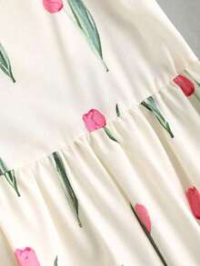 Sweetro Vestido de verano estilo francés, vestido largo blanco de alta calidad y lujo con elegante estampado floral de magnolia ditsy para damas - Multicolor - Ver 5