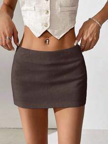Minifalda sólida de uso casual y versátil para uso diario - Gris - Ver 4