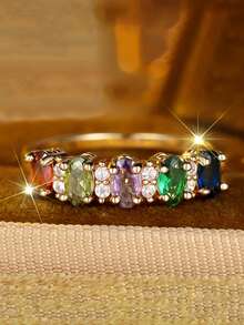1枚优雅立方氧化锆戒指，适合女性佩戴，是婚礼、订婚、周年纪念派对、情人节礼物的理想之选。 - 1# - 查看 2