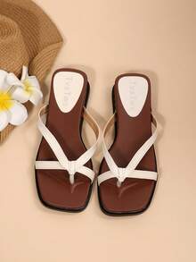Summer New Knotted Design Thick Sole Flip Flops, Fashionable And Comfortable For Daily Commute - Off White - View 6