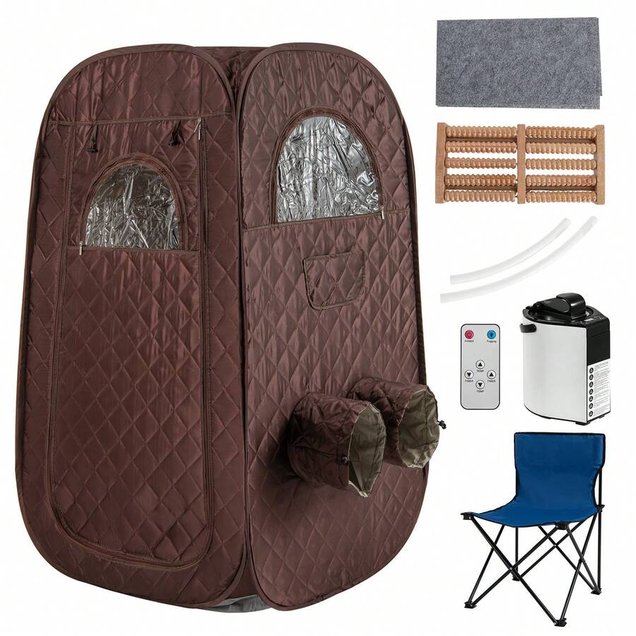 GOFLAME Steam Sauna Tent Full Body Sauna For 1 Or 2 People Personal Sauna SPA For Relaxation Sauna Tent At Home With Foldable Chair Timer Remote Control - Brown - View 1