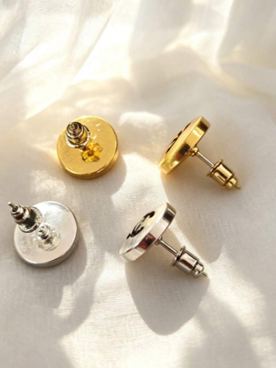 1 Đôi bông tai tròn nhỏ gọn, thời trang, tối giản, trang sức đeo hàng ngày dành cho nữ - Hoa tai nhỏ - Xem 1