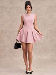 Vestido minimalista de una línea y escote en forma de U sin mangas, de color negro, vestido sexy para citas, vestido de dama de honor, elegante vestido negro pequeño, para primavera/verano - Rosa coral - Ver 6