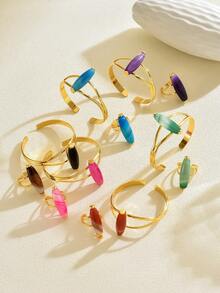 1 Set Vintage Ring & Bracelet Jewelry Set, Suitable For Women's Daily Wear And Parties (Agate Color Random) - Set - View 11