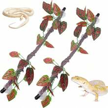 1pc/2pcs Realistic Glass Terrarium Plant Decor, Suitable For Amphibians, Lizards And Snakes Climbing. Resin Gecko Suction Cup Wall Decor, Reptile Branch, Reptile Climbing Decoration, Suitable For Snakes, Lizards, Bearded Dragons And Geckos. - Multicolor - View 9