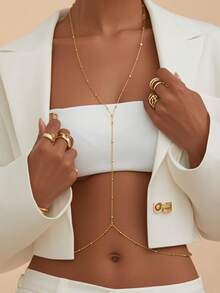 1 pièce Chaîne de corps en acier inoxydable plaqué or 18 carats à la mode, chaîne de ventre sexy pour femmes - Doré - Voir 2