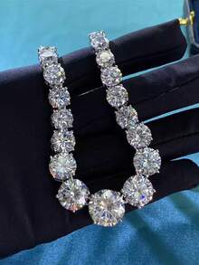 1 chiếc vòng cổ choker kiểu tennis đính đá Cubic Zirconia tròn lớn, mạ bạc, trang sức cưới cho nữ, thích hợp làm quà tặng cho đám cưới, lễ đính hôn, tiệc tùng, cuộc thi sắc đẹp, dạ hội, phù dâu, kỷ niệm, sinh nhật, ngày Valentine. - trắng - Xem 5