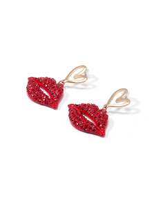 Trivaya 1 par de pendientes de aleación con labios rojos de carnaval a la moda, adecuados para el atuendo de fiesta de las mujeres - Pendientes de labios rojos - Ver 6