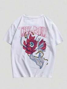 Camiseta Ligera con Estampado Floral y Letras de Street Life Guys - Blanco - Ver 1