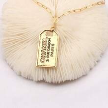 New Arrival French Style Square Pendant Necklace For Women, Korean Fashion Double C Retro Letter Boarding Pass Clavicle Chain Jewelry - Vàng cổ - Xem 4