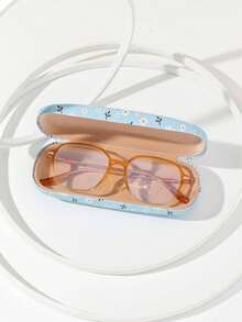 1 pieza Estuche de gafas con estampado floral blanco sobre base azul claro, adecuado para uso en el campus y citas - Azul claro - 204 - Ver 3