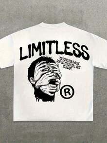 Cute Premium Unisex Casual T-Shirts - LIMITLESS Men's White Cotton T-Shirt - Unique Y2K Style Streetwear With An Inspirational Self-Defense Statement, Bold Graphic Design, And Inspirational Quote - Perfect For Individual Expression And The Pursuit Of Personal Courage - 白色 - 查看 1