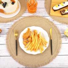 Rustic Vintage Style Jute Round Placemat With Coil Fringe Edge, Suitable For Various Home Decor Scenarios. Whether For Daily Home Use Or As Soft Decoration And Event Backdrop, It Can Create A Sense Of Ritual For Your Dining And Living Scenes. - Multicolor - View 3