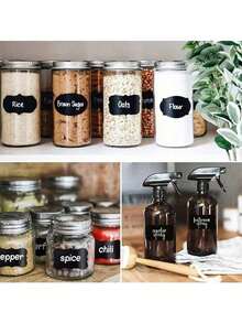 120pcs Reusable Waterproof Black Wave Pattern Labels/Stickers For Kitchen Food Storage Containers, Jars, Spices, With 1pc White Chalk Marker Pen - Multicolor - View 5