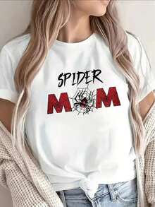 Camisetas de manga corta de talla grande, suaves y transpirables para mujer - Tops casuales de corte holgado para uso diario, camiseta de mujer "Spider Mom", top casual de manga corta, diseño de estampado llamativo, perfecto para el hogar, cenas o actividades al aire libre, ligero y duradero, cómodo para el uso diario, transpirable y cómodo. - Blanco - Ver 1
