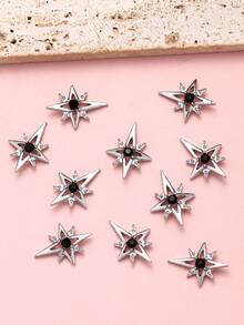 10 Peças Decorações de Arte de Unhas Estrela Oca com Strass Preto Vintage, Decoração de Metal DIY, Produtos de Manicure, Acessórios de Arte de Unhas, Suprimentos de Unhas, Joias de Unhas, Gemas de Unhas, Encantos de Unhas - Multicolorido - Visão 3