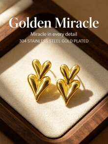 European And American Style Stacked Heart Metal Stud Earrings For Women, Versatile And Elegant - Multicolor - View 2