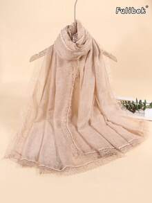 1pc Women's New Lace & Linen Printed Scarf, Sunscreen Shawl Suitable For Beach, Vacation And Daily Life, Adding Highlights To Your Style - Dusty Pink - View 6