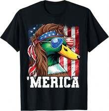 Merica USA American Flag Patriotic 4th Of July Duck Hunting T-Shirt, Unisex Short Sleeve Polo Shirts - 黑色 - 查看 1