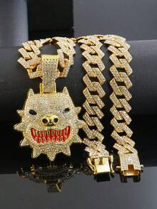 Bộ 1 món đồ trang sức phong cách Hiphop gồm mặt dây chuyền hình chó Bulldog, dây chuyền hình thoi kiểu , dây đeo đồng hồ màu đỏ dành cho nam, phụ kiện thời trang cá tính dành cho nam giới. - Đỏ - Xem 14